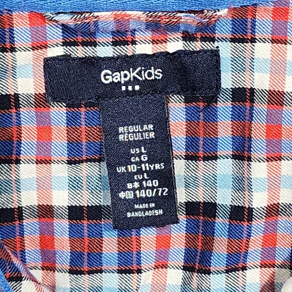GapKids Outlet Plaid Shirt Boys Long Sleeve Button Down Size Large Blue Red - Picture 4 of 6